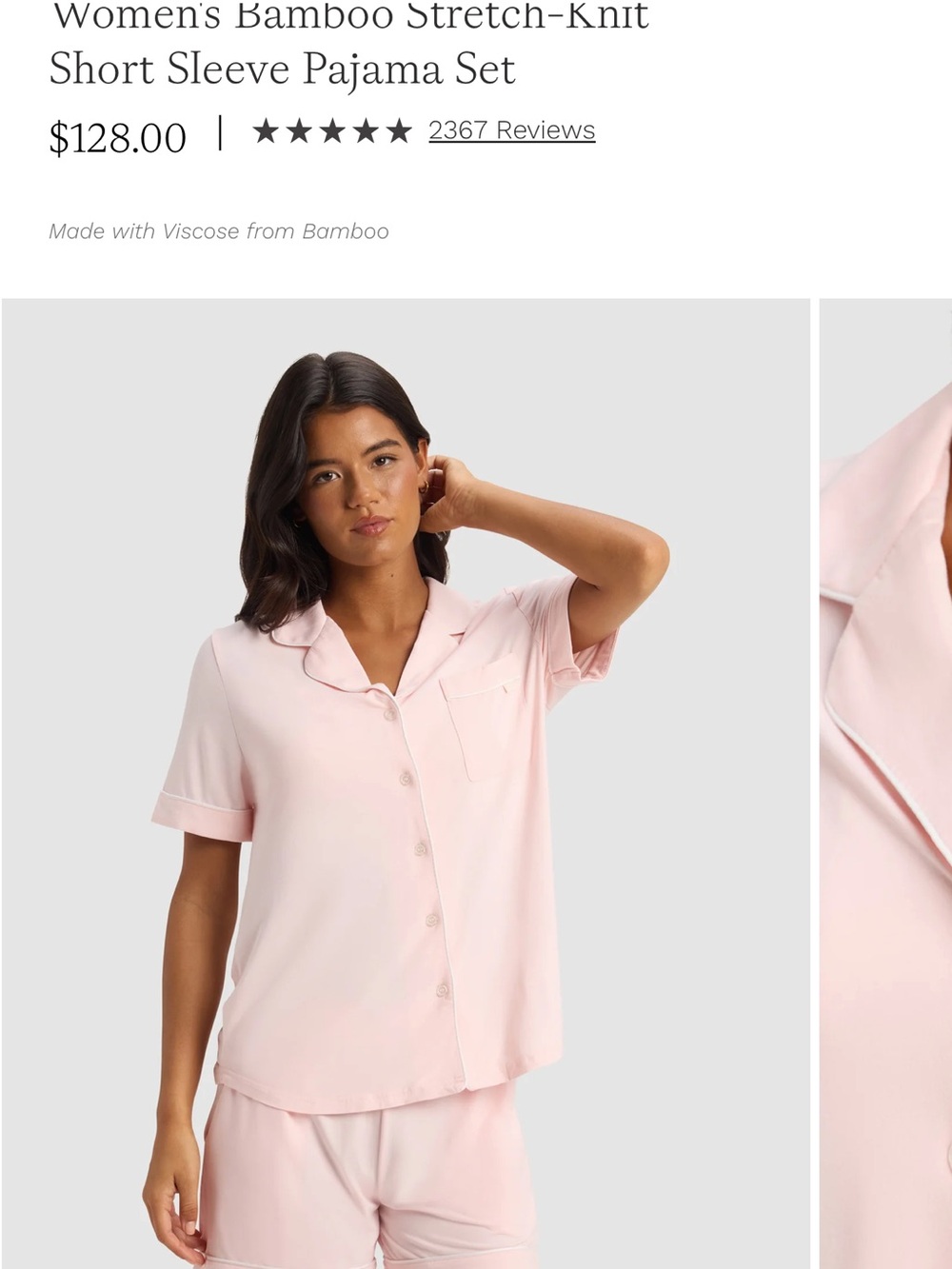 Short Sleeve Bamboo-Blend Pajama Set in Light Pink - Picture 2 of 4